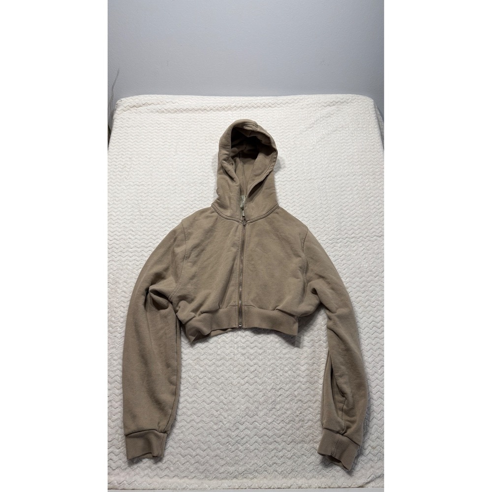 Alo Yoga Womens Cropped Full Zip Hoodie Tan Taupe Size S W0374R